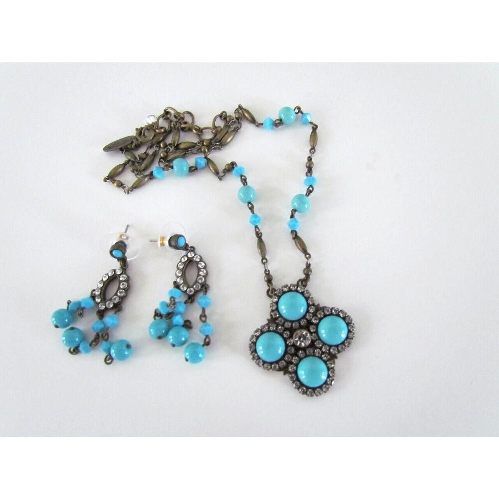 Vintage Liz Palacios Necklace Earring Set Turquoise & Rhinestone